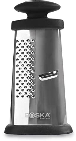 Boska Trio Formaggio/Râpe de table pour fromages dures/Multifonctionnelle / 3 râpes différentes/Argenté/Noir / 16 cm