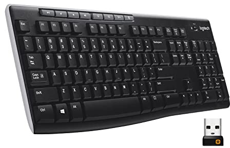 Logitech K270 Wireless Keyboard for Windows, 2.4 GHz Wireless, Full-Size, Number Pad, 8 Multimedia Keys, 2-Year Battery Life, Compatible with PC, Laptop, Black