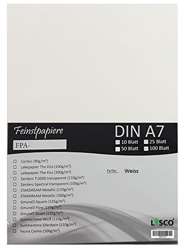 GMUND Transparentpapier DIN A7 Farbe Weiß transparent / LYSCO® Feinstpapierset mit 100 Blatt Inhalt (FPA-126) - bedruckbar, sehr gute Qualität, für Einladungen, als Einlegeblätter für Alben, Fotoalben, Fensterbilder, Bastelarbeiten uvm.