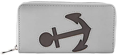 Damen Reißverschluss Geldbörse Portemonnaie Geldbeutel Portmonee Anker Marine, Farbe:Grau