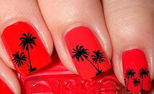 AWS Set Water Decals Pair of Black Palm Black Stickers Nail Art Stickers Transfer Black Palm Tree Silhouette Decoration Fantasy Nail Art Decoration Tattoo Style Tattoo