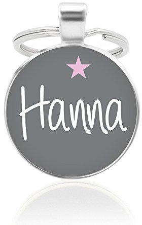 KT-Schmuckdesign Schlüsselanhänger - dunkelgrau, 25mm, Cabochon mit Wunschtext und Stern-Motiv - Individuell Geschenkidee Anhänger für Freunde Partner Personalisiert versilberte Fassung