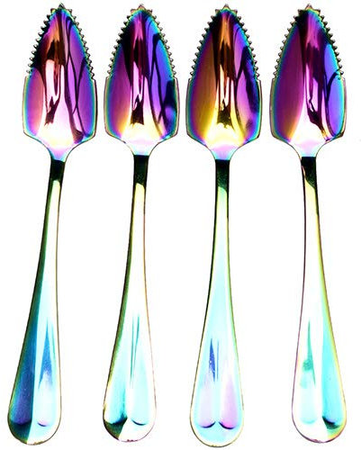 JUCOXO 4er-Set Regenbogenfarben Edelstahl Grapefruit-/Dessertlöffel mit gezackten Kanten