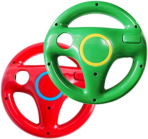 DOYO Wii Steering Wheel 2 Pack, Mario Kart Racing Games Steering Wheel Compatible for Wii Remote Game Controller - Red and Green