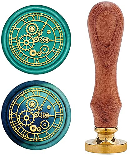 craspire Wachs-Siegel-Stempel, Jahrgang Wachssiegelstempel Uhr Retro Holzstempel Abnehmbar Messingkopf 25 mm Für Hochzeit Umschläge Einladungen Verschönerung