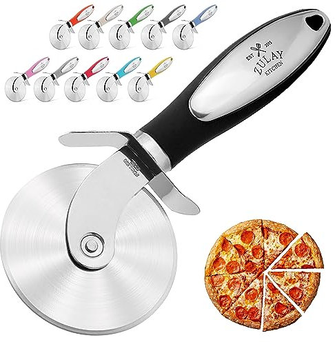 Zulay Kitchen Pizzaschneider aus Edelstahl – Pizzarad Ø 7,6 cm, scharfe Klinge, rutschfester ergonomischer Griff mit Fingerschutz, spülmaschinengeeignet, mit Aufhängeloch