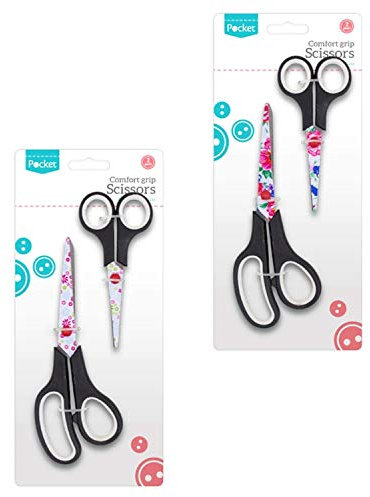 AKH® Stainless Steel Comfort Soft Grip Scissors | Pack of 2 | Floral Printed Stainless Steel Blades | Multi-Purpose Cut for Paper, Photos,Cardboard, Fabric and More
