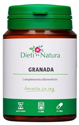 Dieti Natura Granada 200 Cápsulas - Antioxidante con Vitamina C, Polifenoles y Ácido Fólico - Fortalece las Defensas y el Organismo - Fabricado en Francia, Garantía Sin OGM