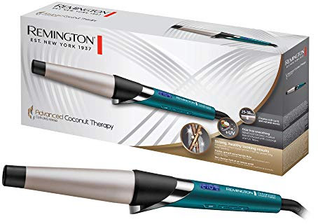 Remington Ferro Arricciacapelli professionale 25-38 mm, Capelli Ricci Advanced Coconut Therapy filtro lucentezza al cocco, Onde Morbide, beach waves, Filtro UV e calore, CI86X8