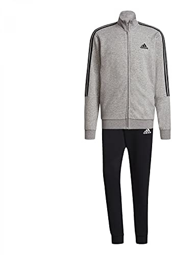 adidas GK9975 herr M 3S FT TT TS träningsoverall, topp:medium grå Heather/Black Bottom:svart/vit, 5