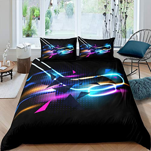 Homemissing Eishockey Bettbezug Set Hockey Sport Thema Betten Set für Erwachsene Jungen Winter Wettkampfspiele Bettwäsche Set 135x200cm Dreieck Geometrie Reißverschluss