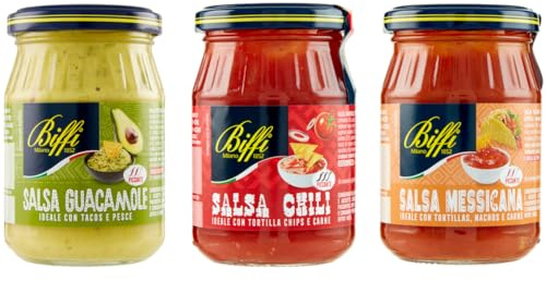 Biffi - Mix di Salse Piccanti Tex-Mex - Salsa Guacamole 200 g - Salsa Chili 190g - Salsa Messicana 200g