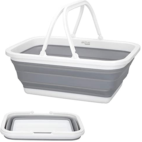 AKTIVE 52986 Panier Pliable pour Camping, Gris,Blanc