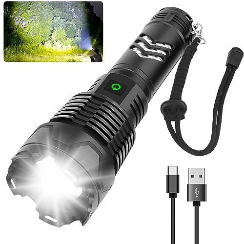 Bud K Rechargeable LED Flashlights High Lumens, 120000 Lumen Super Bright Powerful Flashlight, 5 Light Modes, Zoomable, IPX6 Waterproof Flashlights for Outdoor (Large)