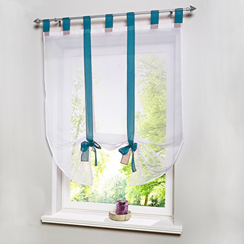 Devola Raffrollo Transparente Voile Raffgardinen mit Schlaufen Cafe Gardine Moderne Rollo Küchengardine Privatsphäre Fenstervorhang BxH 60x120cm Blau 1er Pack