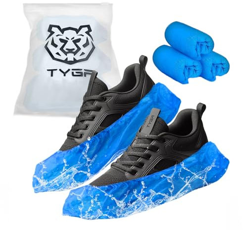 TYGA Disposable Shoe Covers, 30 Pack Blue Overshoes, Waterproof & Anti-Slip Plastic Boot Covers, Dustproof Floor & Carpet Protectors, One Size Fits Most