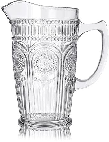 HOMLA Caraffa Vetro con Bordo Dorato - Brocca per Acqua Elegante - Bottiglia di Vetro Transparente Decorativo - 1,3 l