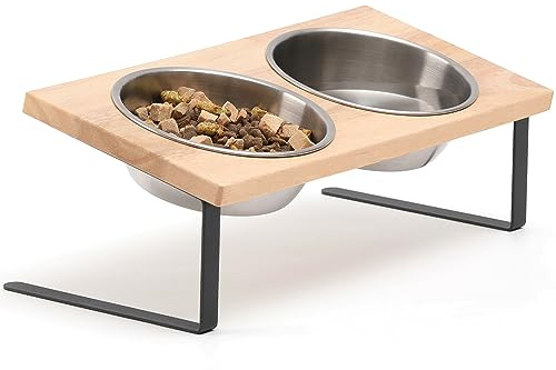 FUKUMARU 2 Pack Ciotole Per Cani e Gatti Rialzate, Ciotola Gatto Cane Doppia in Acciaio Inox Inclinato di 15°, Ciotole Per Cibo e Acqua Rialzate Con Bordo in Gomma.Per Animali Domestici.14CM