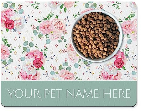 Personalised Cat Or Dog Bowl Floral Mat - Stylish Customised Pet Food Mat for Cats And Dogs