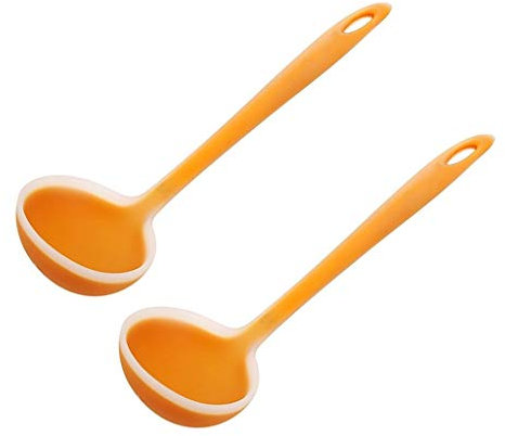 Cucharas soperas Prima de silicona Cucharón, 2 piezas Cucharón Cuchara, utensilio de cocina for servir la sopa y más (amarillo) Cucharas de postre