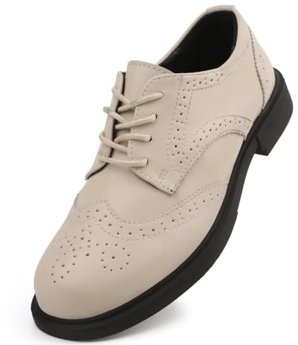 Women's Classic Oxfords - Elegant Lace Up Business Formal Wingtip Brogue Dress ShoesBeige US 8