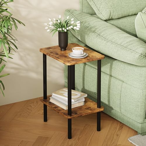 APICIZON 2 Tier Mesita Auxiliar, Mesa Auxiliar Salon, Mesita de Noche Estrecha con Espacio de Almacenamiento, 40x30x52cm, Mesita Auxiliar Pequeña para Dormitorio, Balcón, Sala de Estar, Braun