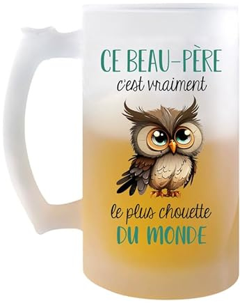 Planetee Chope Ce Beau-Père Le plus Chouette | Verre à bière Pinte Fête des Pères Prénom Cadeau Anniversaire Noël Humour