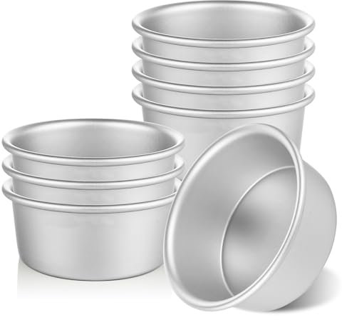 AKOLAFE 8 PCS Cake Tin Non Stick 4 Inch Cake Tins for Baking, Mini Round Cake Tins Deep Silver Cake Tin Stainless Steel Cake Pan for Wedding, Birthday Christmas, Dishwasher Safe