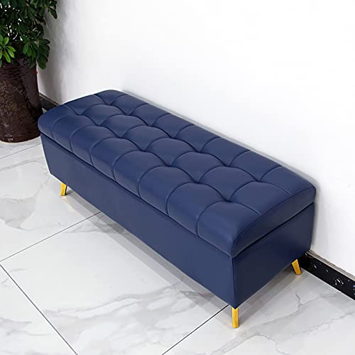 Aufbewahrungsbank aus Kunstleder, verdickte Polsterbank, Sitzende der Bettbank mit Stauraum, modernes Zuhause, Wohnzimmer, Schlafzimmer, Multifunktionsbänke, Blau, 80 x 40 x 43 cm (31 x 16 x