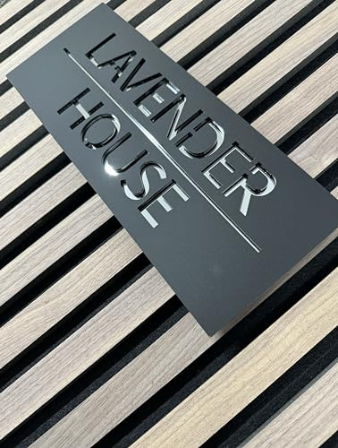 One of a Kind Design UK Personalised House Sign Custom Address Plaque with Number & Street Name Modern Floating Door Sign Slate Look 6mm Acrylic – Weatherproof, UV Stable – Black