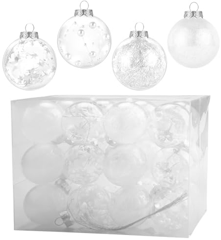 MytaYt 24er Set Weihnachtskugeln Christbaumschmuck Weiß Christbaumkugeln mit Box Weihnachtsbaumkugeln Ausstopfbare Christbaumkugel Transparente Christbaum Kugeln für Weihnachten Party Deco