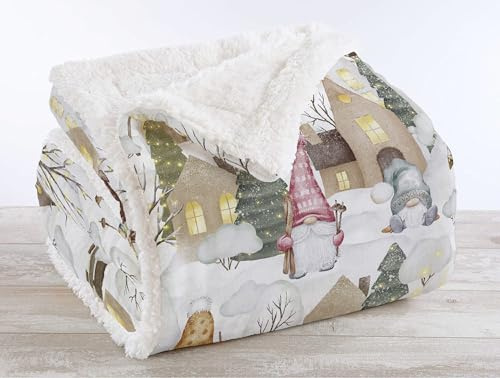 IlGruppone Coperta Plaid Pile Sherpa Invernale, Morbida Calda Pelosa Peluche Copri Letto Divano Finta Pelliccia Singola Matrimoniale Doppio Lato Copertina Divano - Singola-150x190cm - Dis11-Gnomes