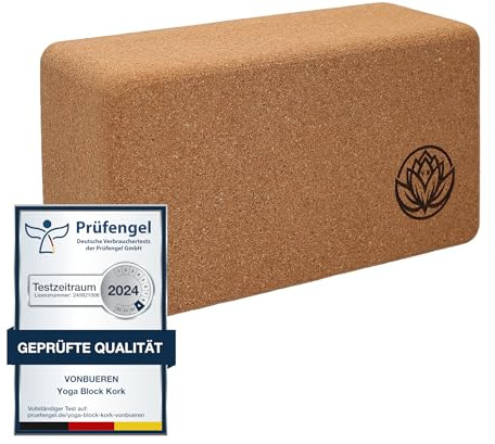 VonBueren Yoga Block Kork, Yoga Block, 22 x 12 x 7,5 cm, Yogablock | Yoga Blöcke, Yogablöcke und Yogaklötze aus Kork, Hatha Klotz und Pilates Block für Damen und Herren, stabiles Yogazubehör