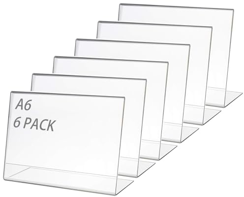 6 Stück Aufsteller A6, 10 x 15 cm, Acrylic Sign Holders, Tischaufsteller, Acryl Aufsteller für Poster, Transparent Aufsteller, Acryl-Papier-Schilderhalter, für Restaurant, Theke, Cafés, Shop, Büro