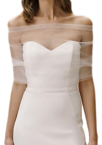 SMTCM Stola Abito bolero bianco da donna abito da sposa in pizzo sciarpa da sposa sedia avvolgente sedia da sposa sciarpa in tulle rimovibile sciarpa da sera senza spalline sciarpa in pizzo sciarpa