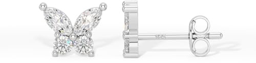 Heather Needham Silver 925 Sterling Silver Butterfly Stud Earrings with Marquise and Round Cubic Zirconia - Butterfly Earrings for Women - 8.5 x 7mm - Gift Boxed 149