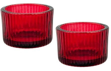 Bliceon 2 Pcs Tealight Candle Holders - Glass Votive Candle Holders for Weddings, Dinner Parties, and Home Decor - Red Centerpiece Accent for Table Setting