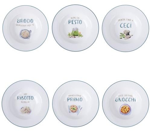 Set 6 Piatto fondo 22,6 cm in porcellana new bone China, Le Travisate