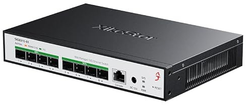 XikeStor 8-Port 10Gbit Switch SFP+ L3-Managed Switch, unterstützt 1/2.5/10G-Module, 160 Gbps Bandbreite, Link Aggregation, VLAN/DHCP/QoS, intelligente Lüfterkühlung