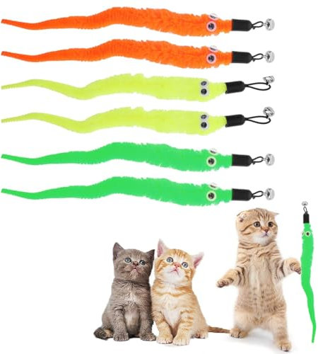 AWOGIPD Katzenspielzeug Würmer, 6pcs Katzen Spielzeug, Spielzeug Ersatz mit Glöckchen, Interaktives Katzenspielzeug, Nachfüllaufsatz für Kätzchentraining