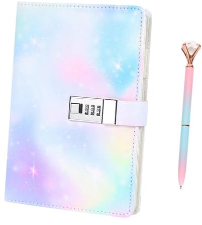 ICHOWHO Diary With Lock, A5 Secret Diary for Girls Women Locked Journal Personalised for Teenage Girls Leather Lockable Notebook with Pen for Travel Office, 180 Pages (Starry sky)