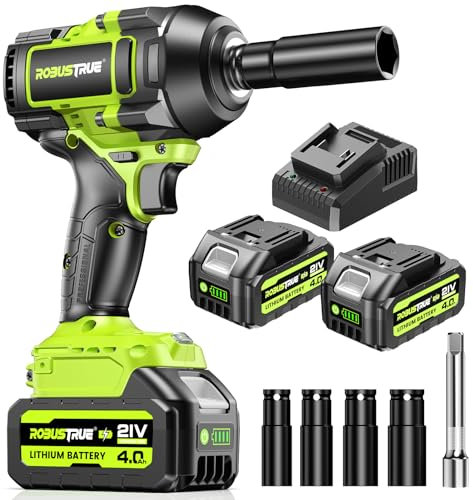 Robustrue 1100N.m avvitatore a impulsi, 2 x 4000mAh Avvitatore a Batteria con caricatore rapido, motore brushless da 21V Avvitatore elettrico a impulsi con 4 Punzoni, 0-1400/1900/2400RPM Regolabile
