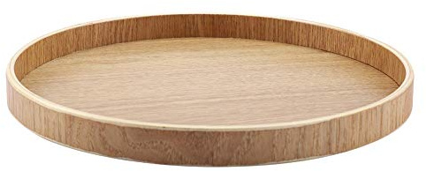 Plateau de Service Rond en Bois – 24 cm, Style Vintage, pour Fruits, Thé, Décoration Salon