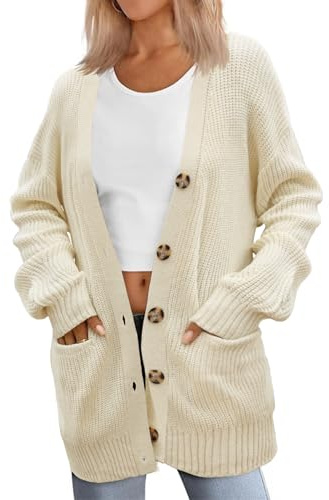 Zeagoo Strickjacke Damen Locker Cardigan mit Knöpfen Herbst Grobstrickjacke | V-Ausschnitt, Lässig Oversize