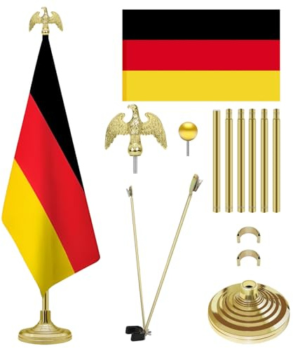NQ 2,4M Fahnenmast für Innenräume, 8FT Edelstahl Flaggenmast Set Inkl. Adler, Sockel and Flaggen-Spreizer Für Büro, Schule, Unternehmen, Festsaal (Gold)