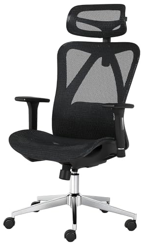 ADOV Ergonomisk Kontorsstol med Anpassningsbart Ryggstöd, Nackstöd och Ländryggsstöd, Justerbar Höjd Lutbar 90°–125°, Andningsbart Mesh Svängbar Uppgiftsstol, Hög Rygg Datorstol för Hemmakontoret