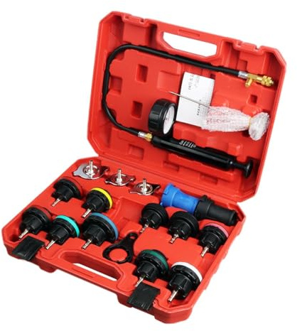 Harilla Juego de Comprobador de Presión de Radiador, Kit de Recarga de Purga de Automático, Medidor de Prueba Genérico Fácil de Usar para Motocic, Rojo