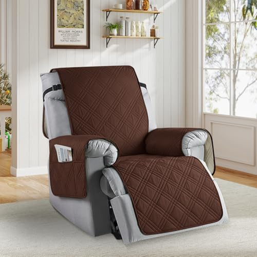 BOUFEIDA Wasserdichter Sesselschoner, Sesselschoner für Fernsehsessel mit Taschen, Sesselbezug Relaxsessel Protector, Haustierfreundlich & rutschfest & Abnehmbar und Waschbar (Kaffeebraun)