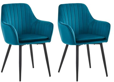 Colenis Esszimmerstuhl, 2er Set, Küchenstuhl, Sessel, Samt, Polsterstuhl mit Armlehnen, Loungesessel, bis 120 kg belastbar, Metallbeine, für Esszimmer, Küche, Petrol, Lavinia