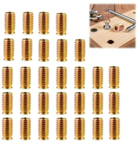 écrous d’Insertion filetés M8 x 30 mm pour Bois 30 pièces – connecteurs à Douille hexagonale pour Assemblage Meubles, Structures en Bois, projets Bricolage – Haute précision Installation Facile